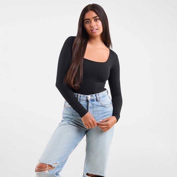 NWT NUUDS LADIES WOMENS XXL BLACK LONG SLEEVE SQUARE NECK BODYSUIT 🖤🖤🖤 SOLD OUT - Picture 1 of 10